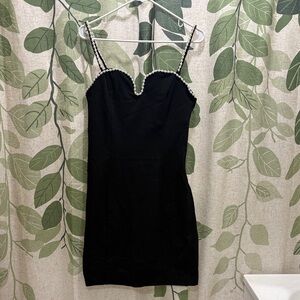 H&M Black Mini Dress with Pearl Trim